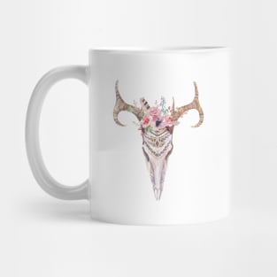 Image: Watercolor, Flowers, Antler, Skull Mug